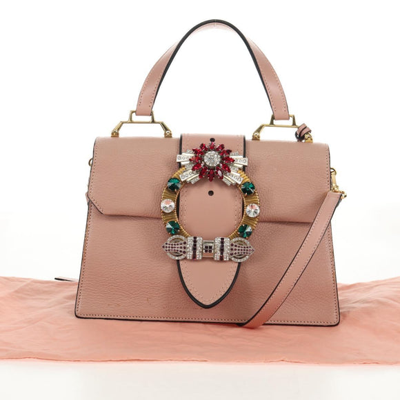 Miu Miu Mew Lady Handtasche Leder 2-Wege Pink Gold Auth 154917V