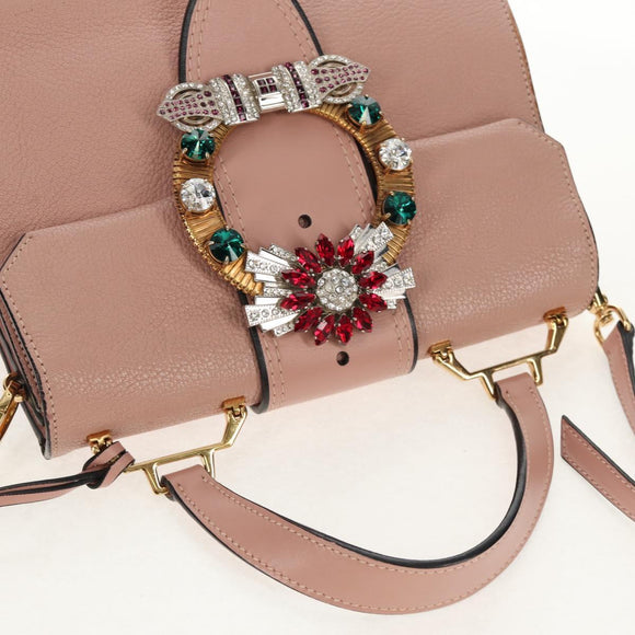 Miu Miu Mew Lady Handtasche Leder 2-Wege Pink Gold Auth 154917V