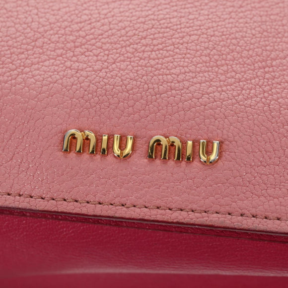 Miu Miu Madras Hand Bag Leather 2way Pink Gold Auth 154918V