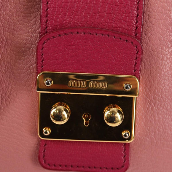 Miu Miu Madras Hand Bag Leather 2way Pink Gold Auth 154918V