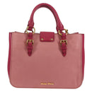 Miu Miu Madras Hand Bag Leather 2way Pink Gold Auth 154918V-2