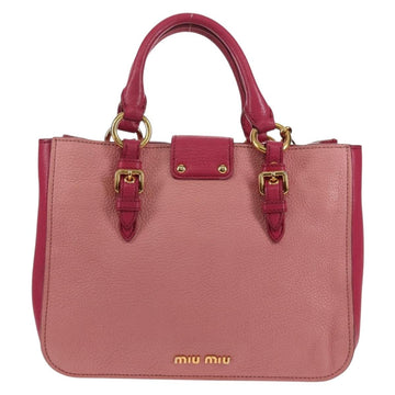 Miu Miu Madras Hand Bag Leather 2way Pink Gold Auth 154918V - 0