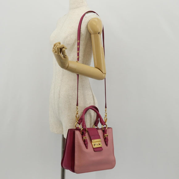 Miu Miu Madras Hand Bag Leather 2way Pink Gold Auth 154918V