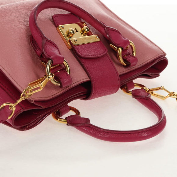 Miu Miu Madras Hand Bag Leather 2way Pink Gold Auth 154918V