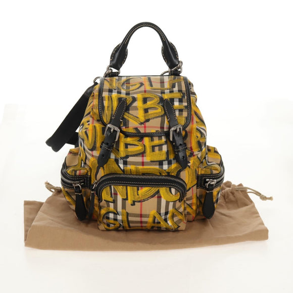 BURBERRY Nova Check Graffiti Backpack Canvas Beige Auth 154919V