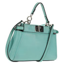 FENDI Micro Peek A Boo Hand Bag Leather 2way Turquoise Blue Silver Auth 154920V-1