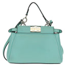 FENDI Micro Peek A Boo Hand Bag Leather 2way Turquoise Blue Silver Auth 154920V-13