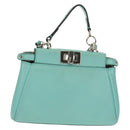 FENDI Micro Peek A Boo Hand Bag Leather 2way Turquoise Blue Silver Auth 154920V-2