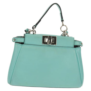 FENDI Micro Peek A Boo Hand Bag Leather 2way Turquoise Blue Silver Auth 154920V - 0