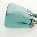 FENDI Micro Peek A Boo Hand Bag Leather 2way Turquoise Blue Silver Auth 154920V-4