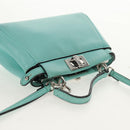 FENDI Micro Peek A Boo Hand Bag Leather 2way Turquoise Blue Silver Auth 154920V-6