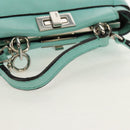 FENDI Micro Peek A Boo Hand Bag Leather 2way Turquoise Blue Silver Auth 154920V-7
