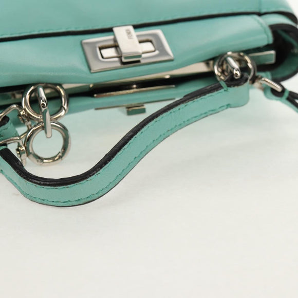FENDI Micro Peek A Boo Hand Bag Leather 2way Turquoise Blue Silver Auth 154920V