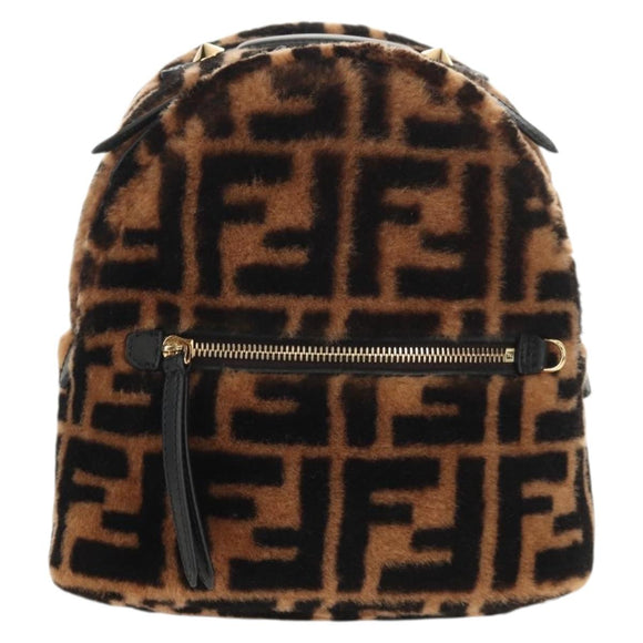 FENDI Zucca Canvas Zainomini Backpack Brown Black gold Auth 154921SAM