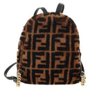 FENDI Zucca Canvas Zainomini Backpack Brown Black gold Auth 154921SAM-3
