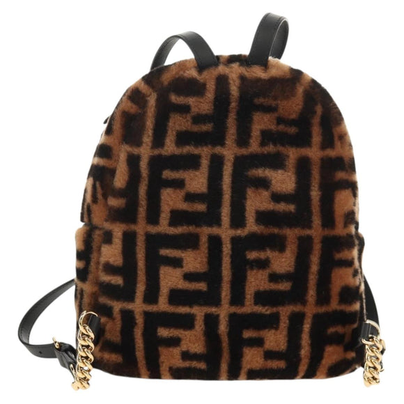 FENDI Zucca Canvas Zainomini Backpack Brown Black gold Auth 154921SAM