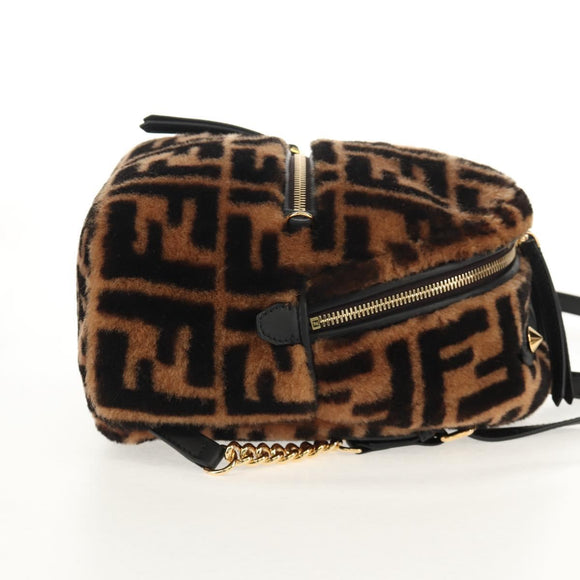 FENDI Zucca Canvas Zainomini Backpack Brown Black gold Auth 154921SAM