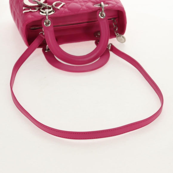 Christian Dior Canage Lady Dior Hand Bag Leather 2way Pink Gold Auth 154923SAM