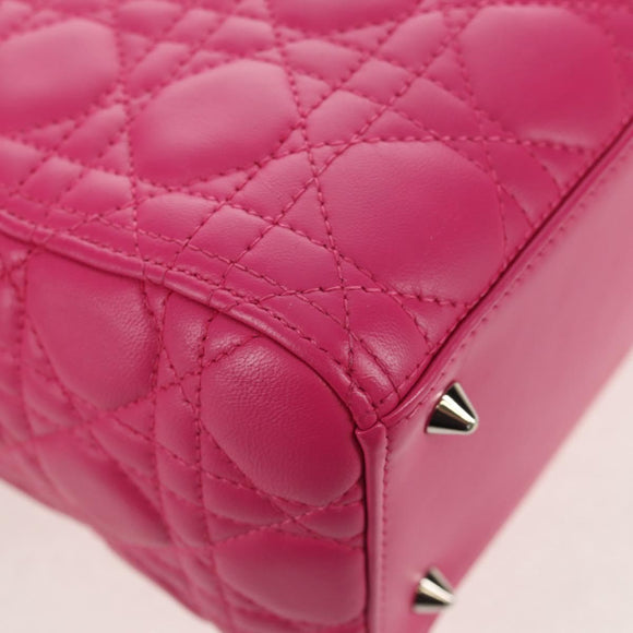 Christian Dior Canage Lady Dior Hand Bag Leather 2way Pink Gold Auth 154923SAM