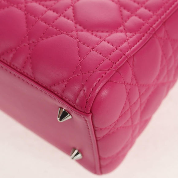 Christian Dior Canage Lady Dior Hand Bag Leather 2way Pink Gold Auth 154923SAM