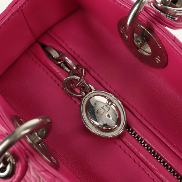 Christian Dior Canage Lady Dior Hand Bag Leather 2way Pink Gold Auth 154923SAM