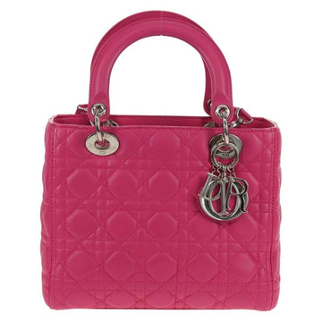 Christian Dior Canage Lady Dior Hand Bag Leather 2way Pink Gold Auth 154923SAM - 0