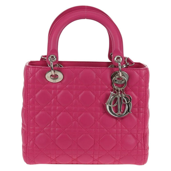 Christian Dior Canage Lady Dior Hand Bag Leather 2way Pink Gold Auth 154923SAM