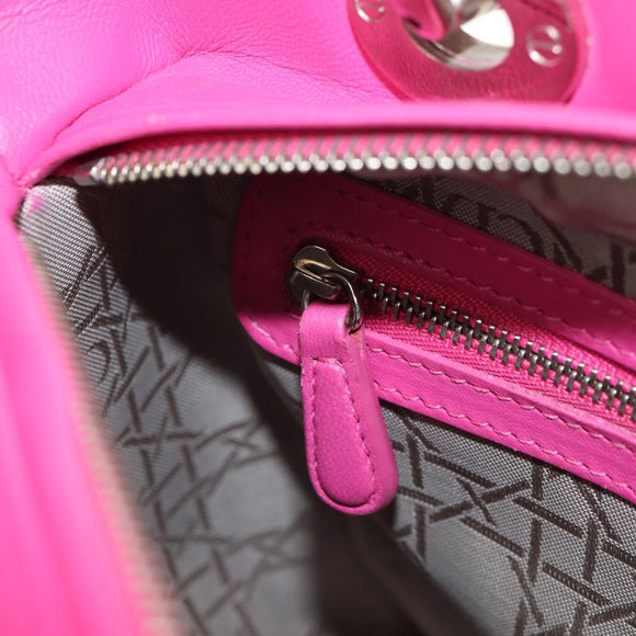 Christian Dior Canage Lady Dior Hand Bag Leather 2way Pink Gold Auth 154923SAM