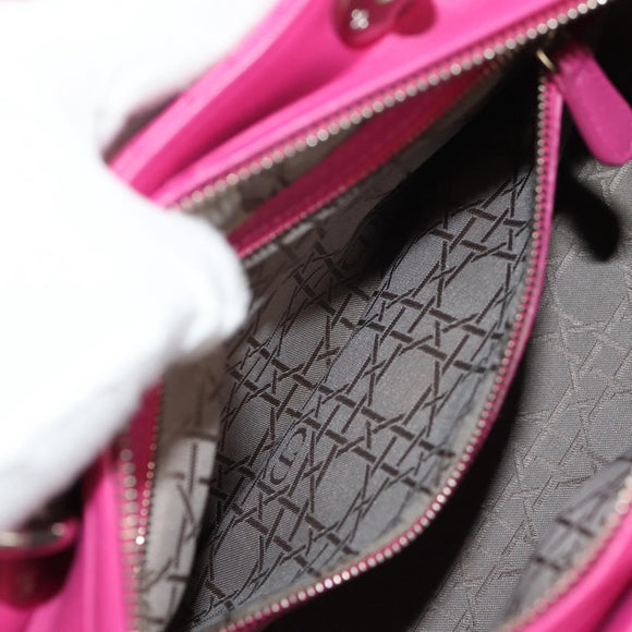 Christian Dior Canage Lady Dior Hand Bag Leather 2way Pink Gold Auth 154923SAM