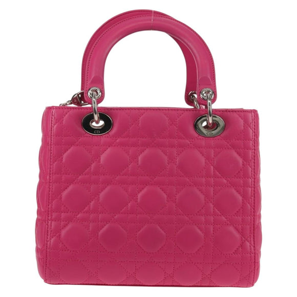 Christian Dior Canage Lady Dior Hand Bag Leather 2way Pink Gold Auth 154923SAM