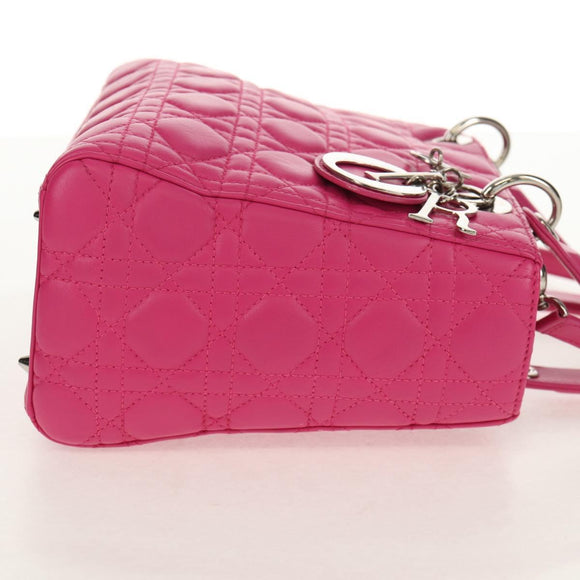 Christian Dior Canage Lady Dior Hand Bag Leather 2way Pink Gold Auth 154923SAM