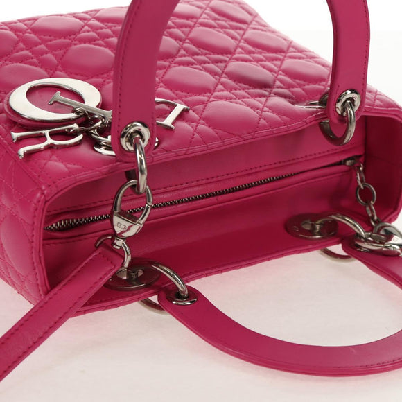 Christian Dior Canage Lady Dior Hand Bag Leather 2way Pink Gold Auth 154923SAM