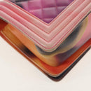 CHANEL Boy Chanel Medium Chain Bag Lamb Skin Orange Silver CC Auth 154930V-17