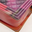 CHANEL Boy Chanel Medium Chain Bag Lamb Skin Orange Silver CC Auth 154930V-18