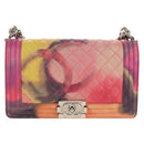 CHANEL Boy Chanel Medium Chain Bag Lamb Skin Orange Silver CC Auth 154930V-13