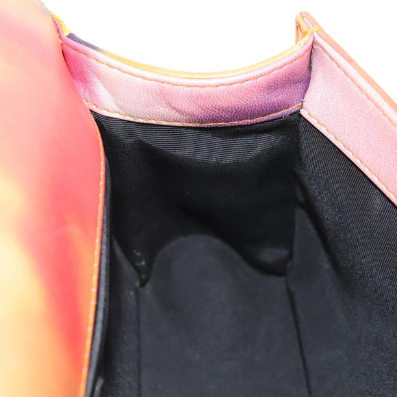 CHANEL Boy Chanel Medium Chain Bag Lamb Skin Orange Silver CC Auth 154930V