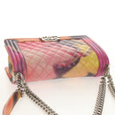 CHANEL Boy Chanel Medium Chain Bag Lamb Skin Orange Silver CC Auth 154930V-6