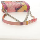 CHANEL Boy Chanel Medium Chain Bag Lamb Skin Orange Silver CC Auth 154930V-7