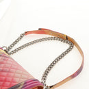 CHANEL Boy Chanel Medium Chain Bag Lamb Skin Orange Silver CC Auth 154930V-14