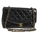 CHANEL Matelasse Chain Diana Bag Patent leather Black Gold CC Auth 154931V-1