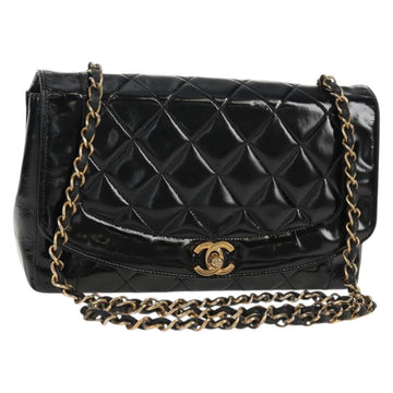 CHANEL Matelasse Chain Diana Bag Patent leather Black Gold CC Auth 154931V