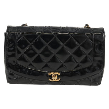 CHANEL Matelasse Chain Diana Bag Patent leather Black Gold CC Auth 154931V - 0