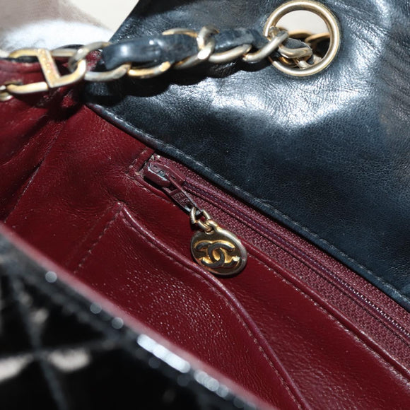 CHANEL Matelasse Chain Diana Bag Patent leather Black Gold CC Auth 154931V