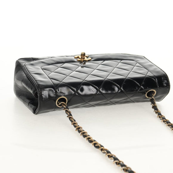 CHANEL Matelasse Chain Diana Bag Patent leather Black Gold CC Auth 154931V