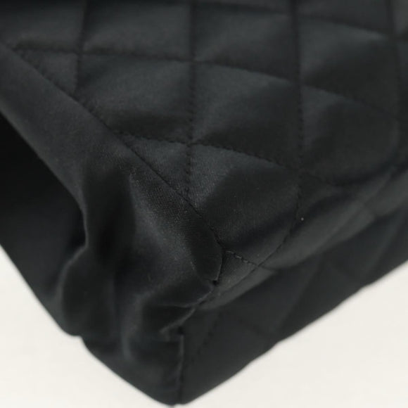 CHANEL Matelasse Chain Shoulder Bag Satin Black Gold CC Auth 154932SAV