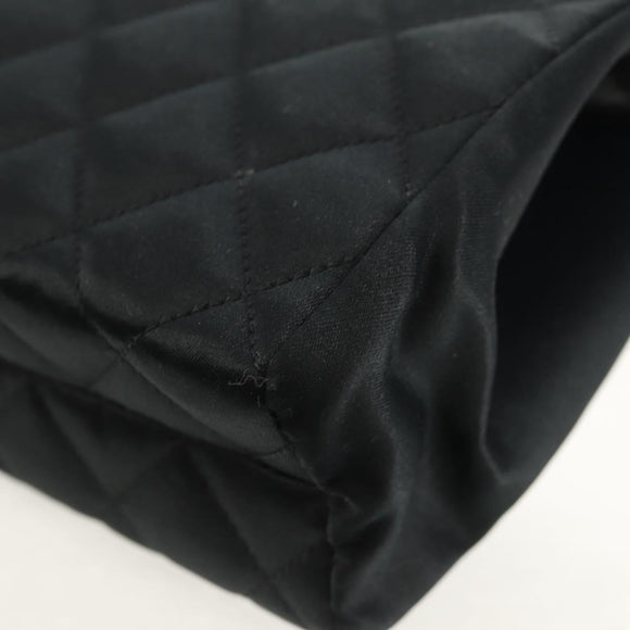 CHANEL Matelasse Chain Shoulder Bag Satin Black Gold CC Auth 154932SAV