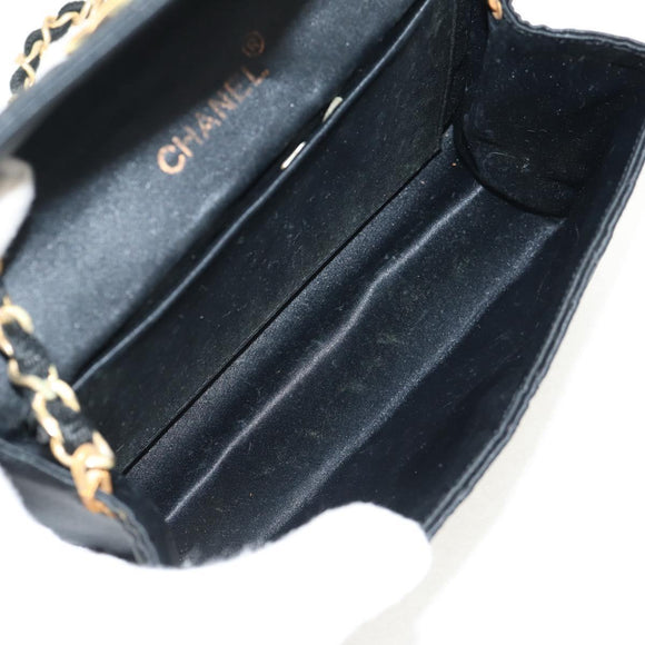 CHANEL Matelasse Chain Shoulder Bag Satin Black Gold CC Auth 154932SAV