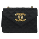 CHANEL Matelasse Chain Shoulder Bag Satin Black Gold CC Auth 154932SAV-2