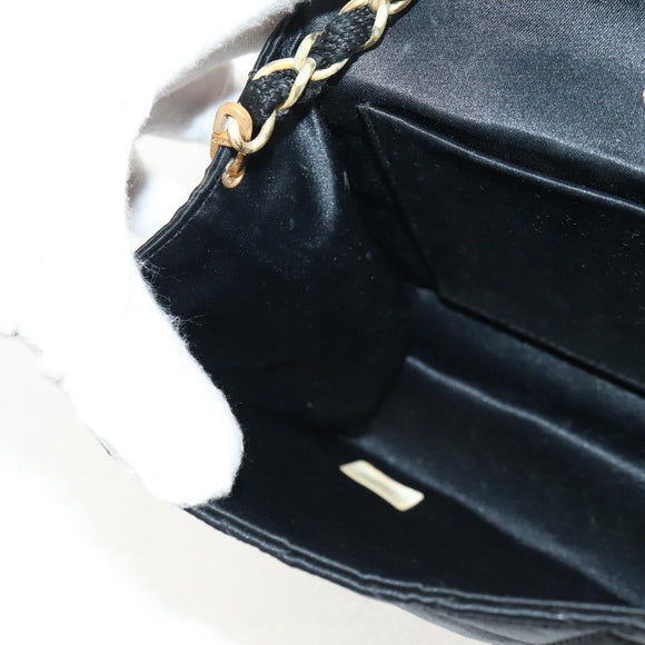 CHANEL Matelasse Chain Shoulder Bag Satin Black Gold CC Auth 154932SAV