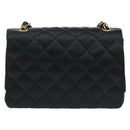 CHANEL Matelasse Chain Shoulder Bag Satin Black Gold CC Auth 154932SAV-3